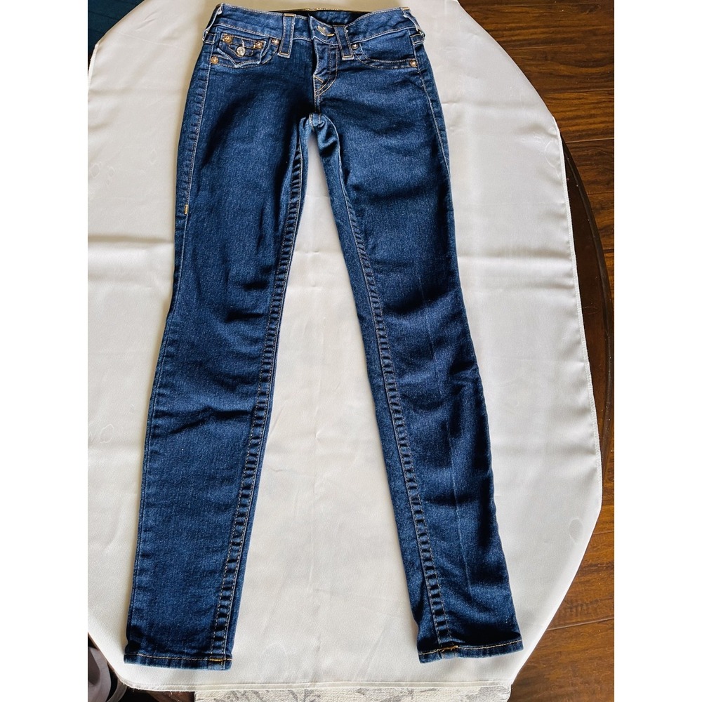 True Religion Jeans Women's Dark Wash Low Rise Skinny Stretch Denim Size 24